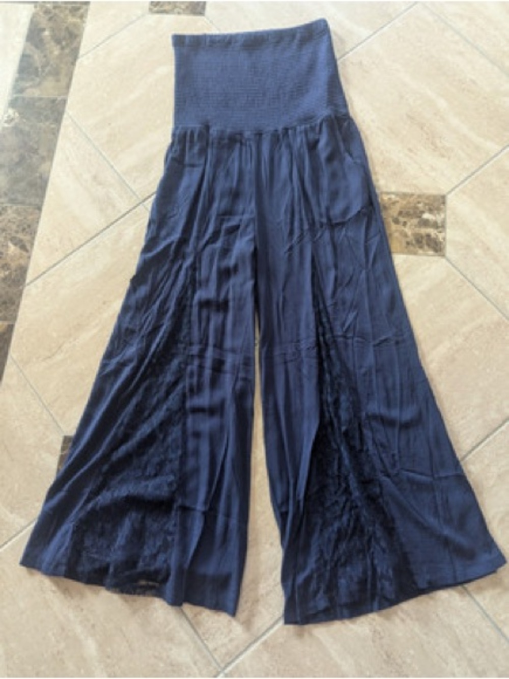 VENUS Navy Wide-Leg High-Rise Palazzo Pants